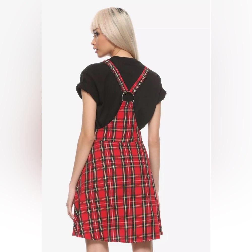 Hot Topic Red/Black Plaid O-Ring Skirtall Overall Zipper Dress - Picture 2 of 16